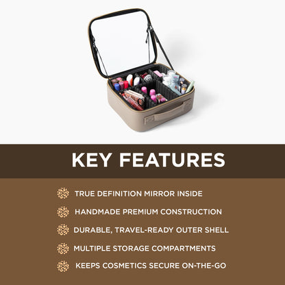 Volume Travel Makeup Case with Mirror Vegan Leather Champagne Gold Gift