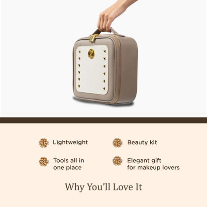 Volume Travel Makeup Case with Mirror Vegan Leather Champagne Gold Gift