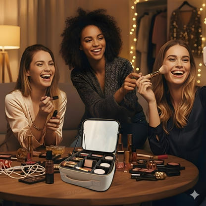 Volume Travel Makeup Case with Mirror Vegan Leather Champagne Gold Gift