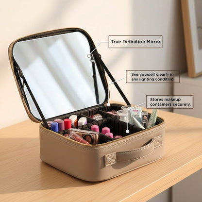 Volume Travel Makeup Case with Mirror Vegan Leather Champagne Gold Gift