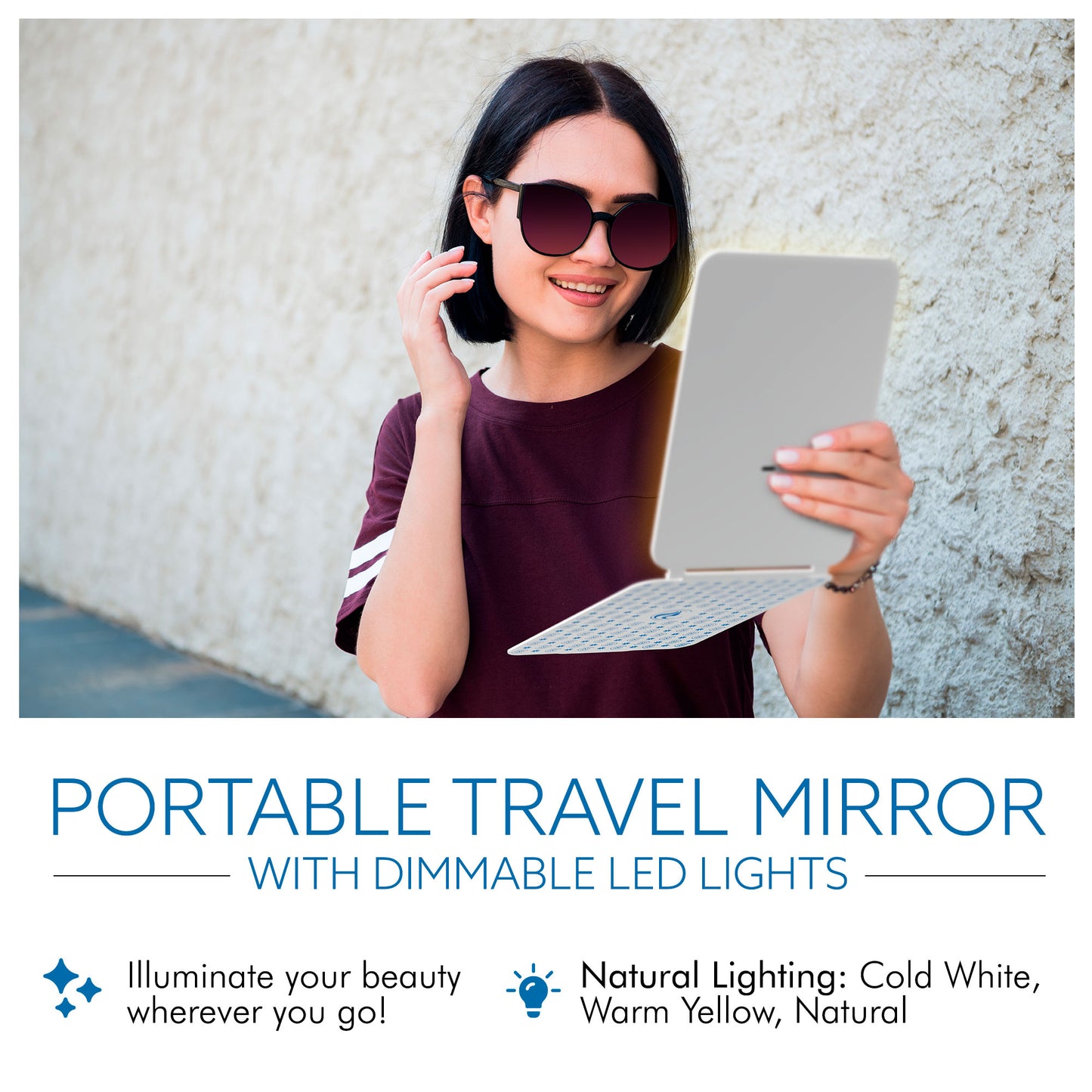 Travel Mirror with Light, Rechargeable Batteries, Touchscreen Dimming, Portable Makeup Mirror, Illuminate Your Beauty On-The-Go, Bright Light Up Makeup Mirror