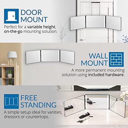 LED Makeup & Hair Styling 3 Way Hanging Travel Mirror for Women with Premium Case